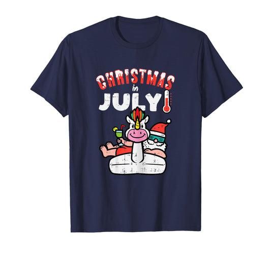 Christmas July Santa Unicorn Float Xmas Girls Kids Toddler T-Shirt