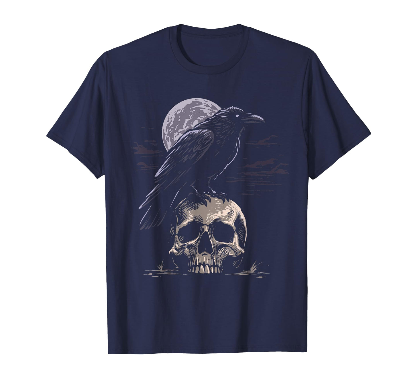 Skull and Crow Shirt Black Raven Skull Occult Gothic T-Shirt