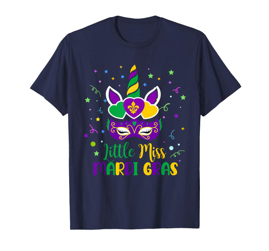 Little Miss Mardi Gras Carnival Unicorn For Toddler Girl Kid T-Shirt