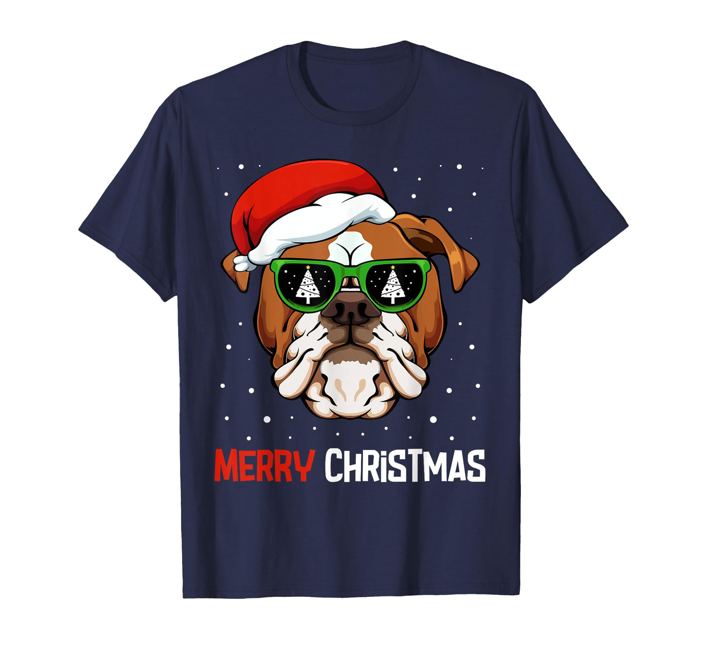 English Bulldog Santa Hat Christmas Pajama Dog X-Mas Tree T-Shirt