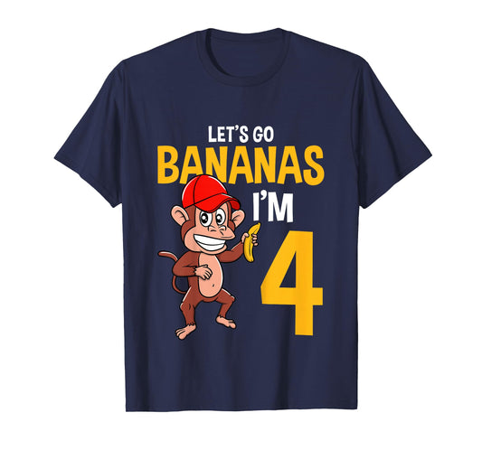 Kids Lets Go Bananas 4th Birthday Monkey 4 Year Old Boy Girl T-Shirt