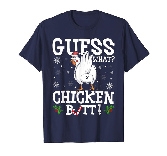 Guess What Chicken Butt Funny Xmas Santa Hat Snowflakes T-Shirt