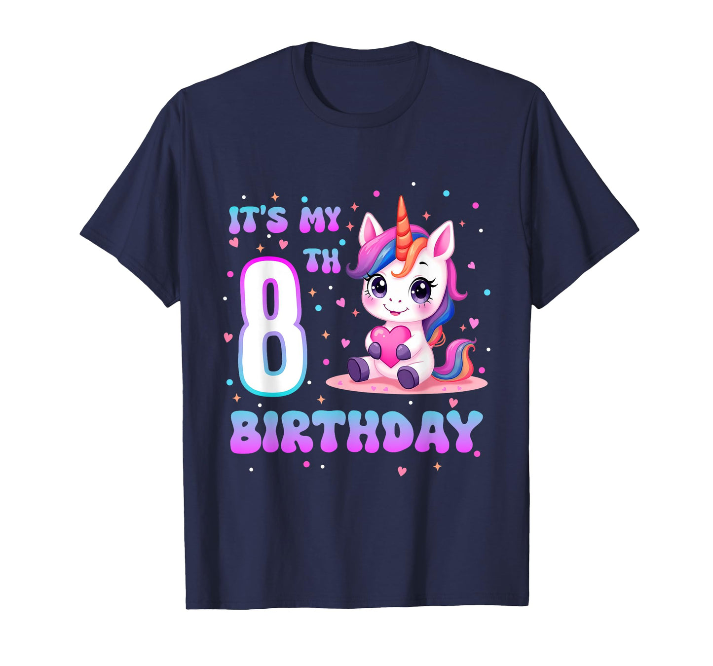 It’s My 8th Birthday Girl 8 Year Old Cute Unicorn Party T-Shirt