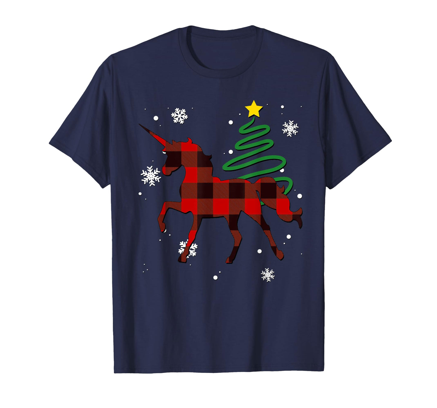 Red Plaid Unicorn Buffalo Magical Family Pyjama Christmas T-Shirt