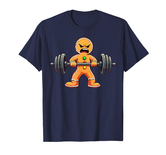 Gingerbread Weightlifter Christmas Powerlifting Xmas Gym T-Shirt
