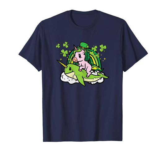 St Patricks Day Unicorn On Narwhal Irish Girls Kids Toddlers T-Shirt
