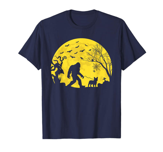 Halloween Bigfoot Walking French Bulldog T-Shirt