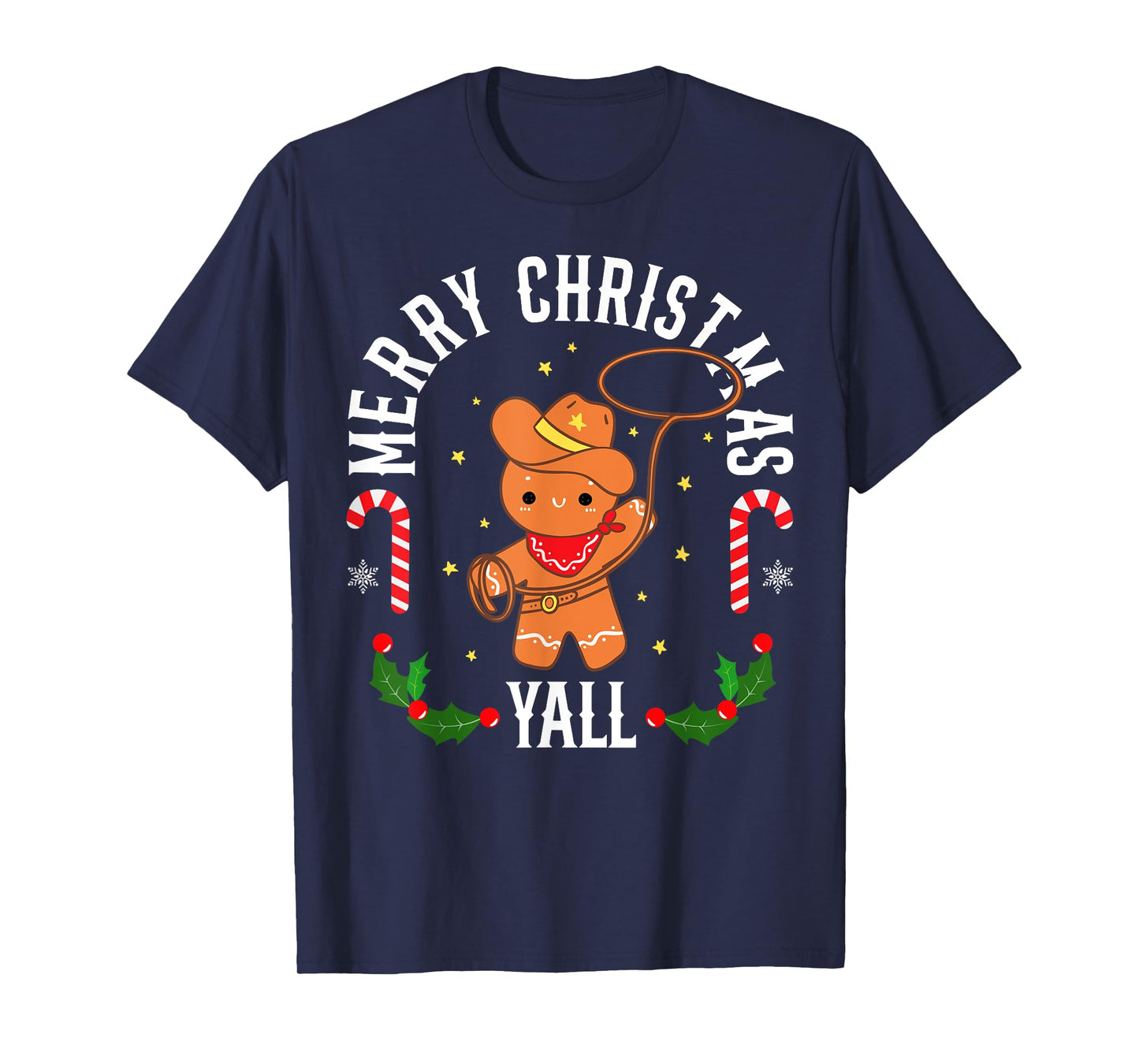 Merry Christmas Yall Gingerbread Cowboy Man Howdy Retro Xmas T-Shirt