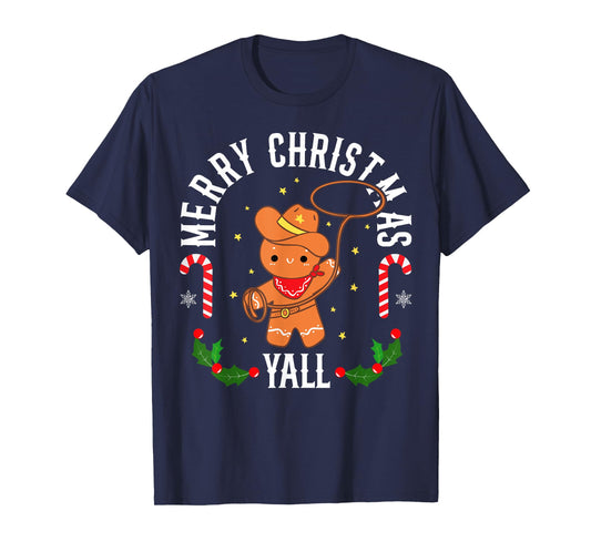 Merry Christmas Yall Gingerbread Cowboy Man Howdy Retro Xmas T-Shirt