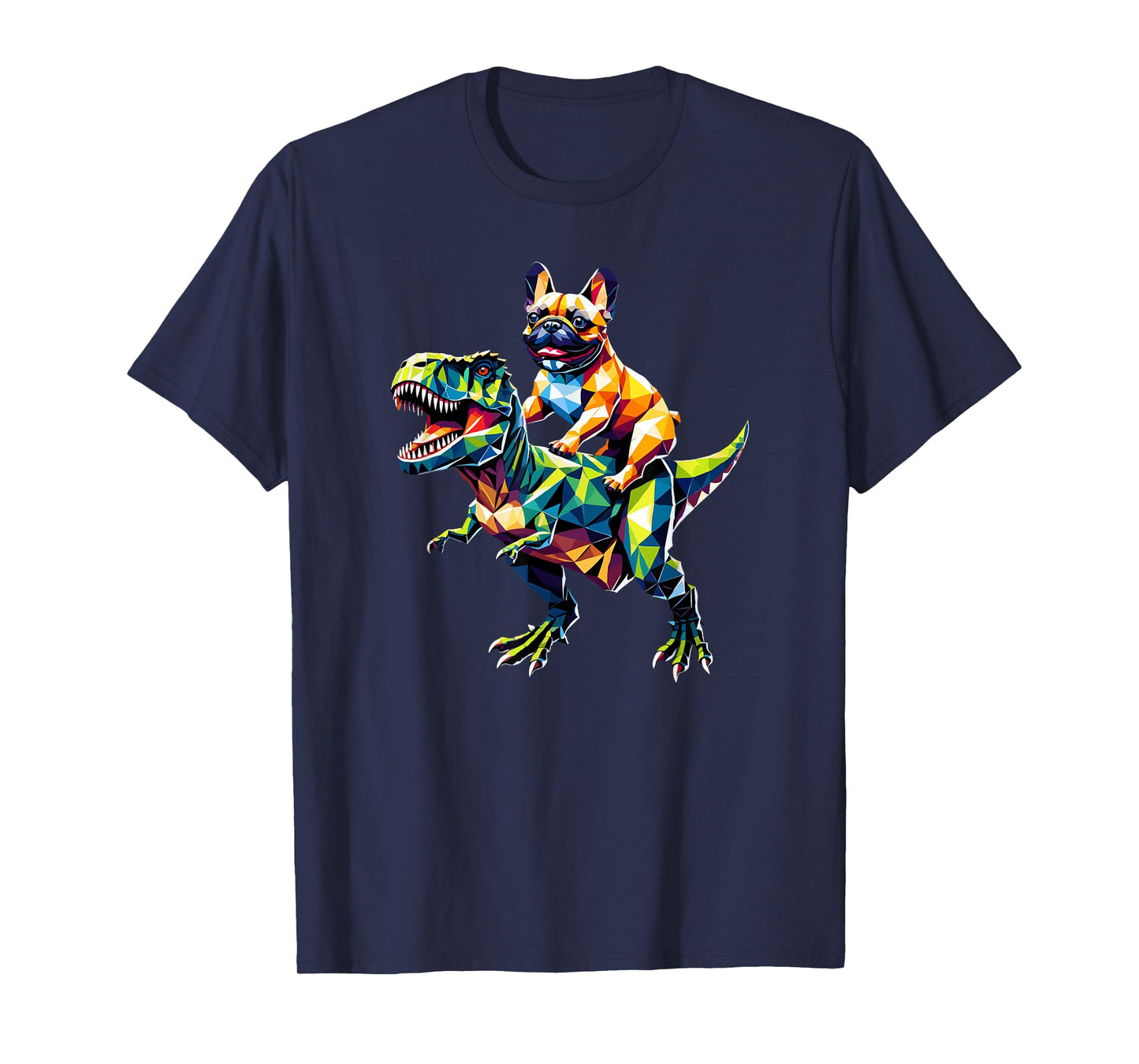 Geometric Art Dinosaur T-Rex French Bulldog Frenchie T-Shirt for Men Women Kids
