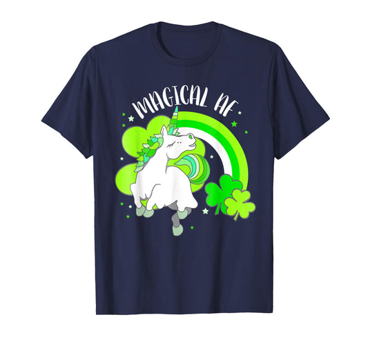 Funny Unicorn Shamrock Rainbow Magical AF St Patricks Day T-Shirt