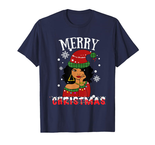 Black African American Merry Christmas Melanin Women Santa T-Shirt