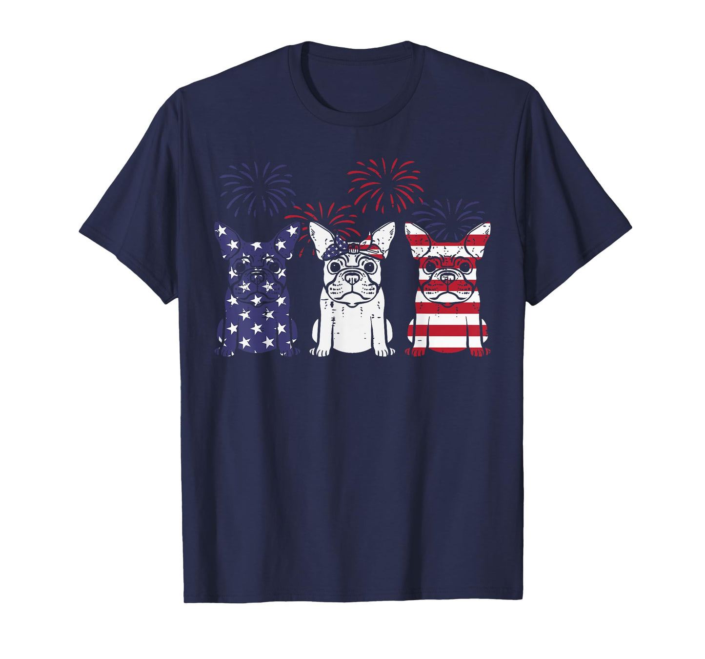 3 US Flag French Bulldogs 4th Of July Patriotic Frenchie Dog T-Shirt
