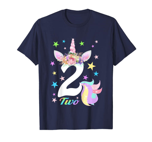 Number 2 (Two) Unicorn 2nd Birthday Shirt for 2 Year Old T-Shirt