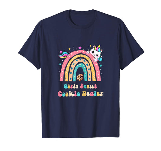 Scouts for Girls Cookie Dealer : Rainbow and Unicorn Design T-Shirt