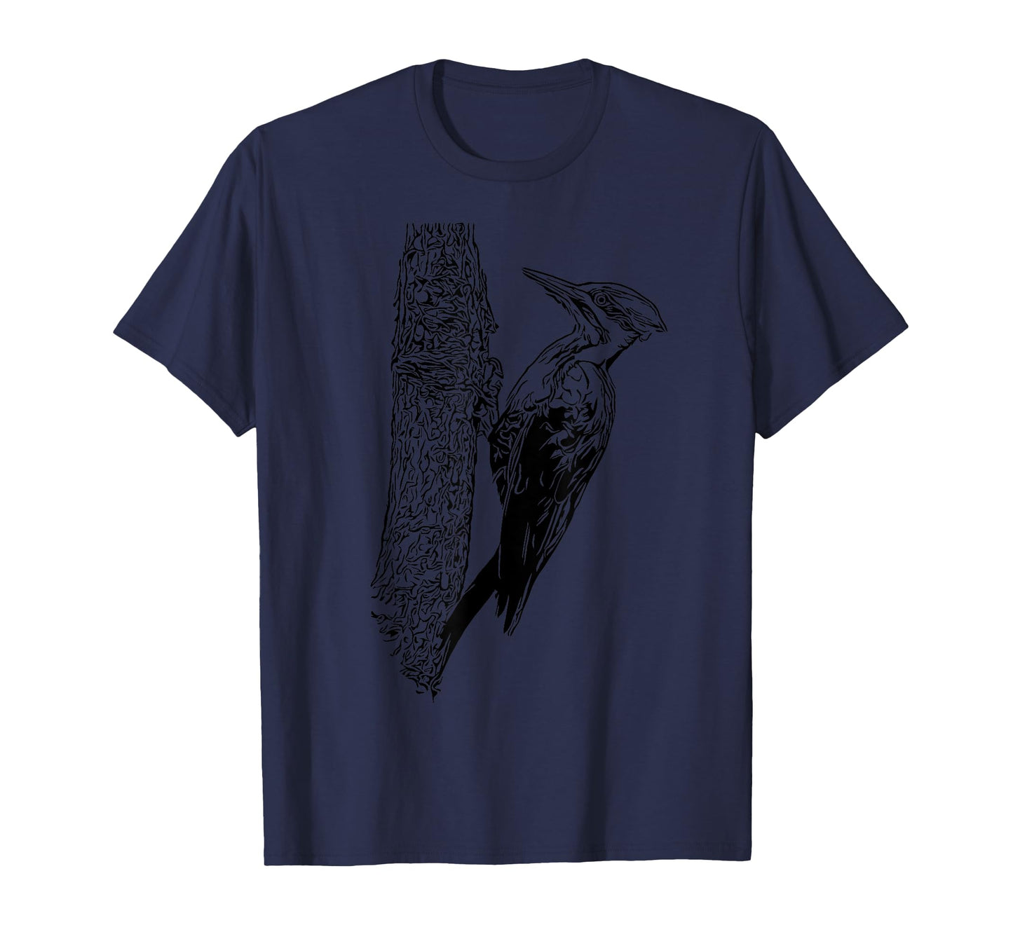 Minimalist Bird Tees Pileated Woodpecker Graphic T-Shirt - Unisex Adult - Blue, Black - Small - Crew Neck - Short Sleeve