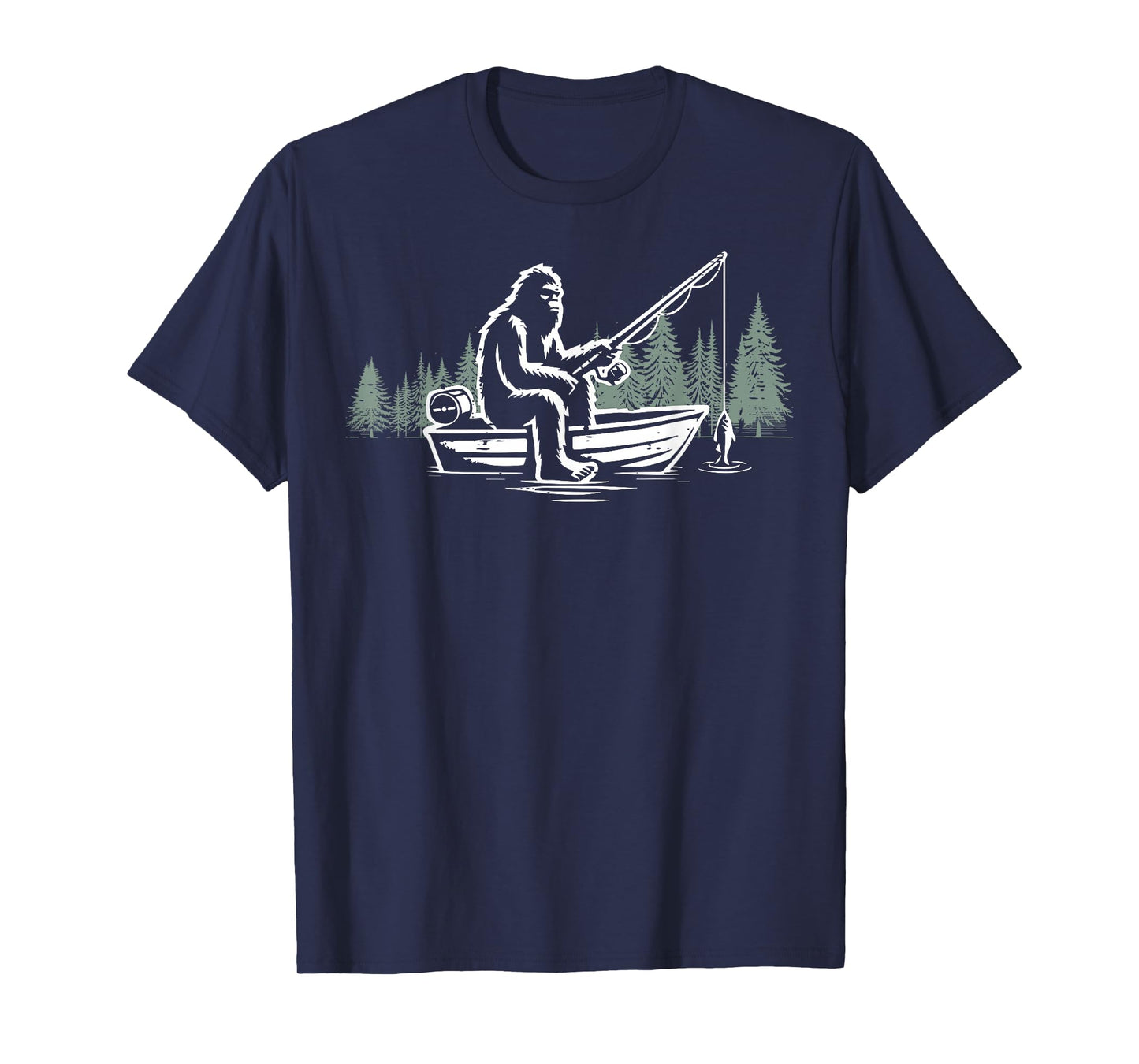 Bigfoot Fishing Boat Funny Sasquatch Fisherman Men Women Kid T-Shirt