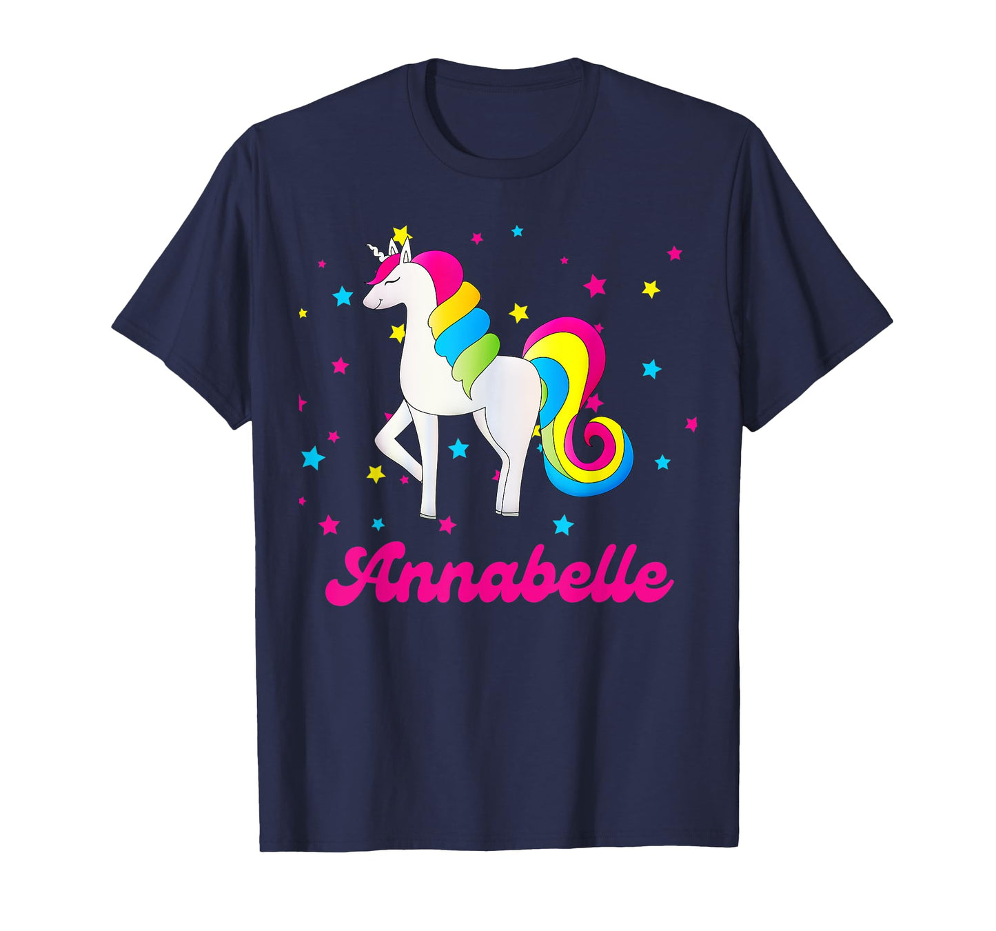 Cute Rainbow Unicorn Pink and Blue Personalized Annabelle T-Shirt