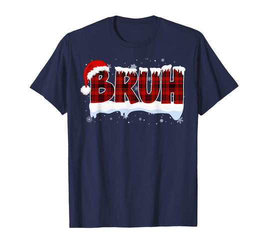 Bruh Funny Christmas Red Plaid Xmas Teens Boys Kids Pajamas T-Shirt