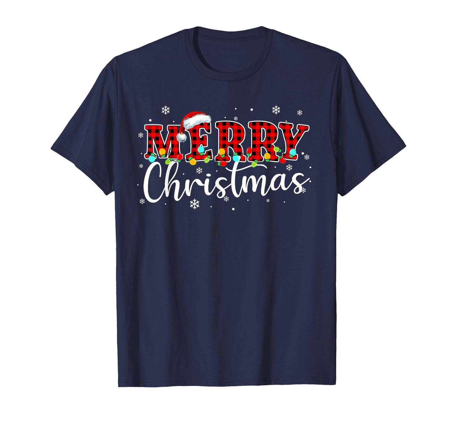 Merry Christmas Buffalo Plaid Red Santa Hat Xmas Pajamas T-Shirt