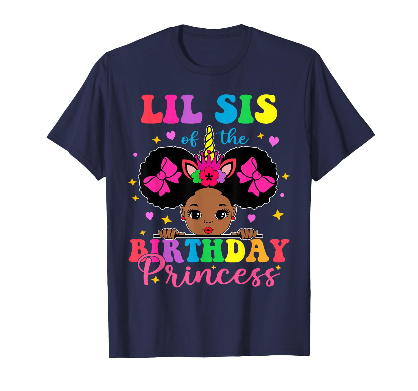 Lil Sister of The Birthday Girl Princess Afro Melanin T-Shirt