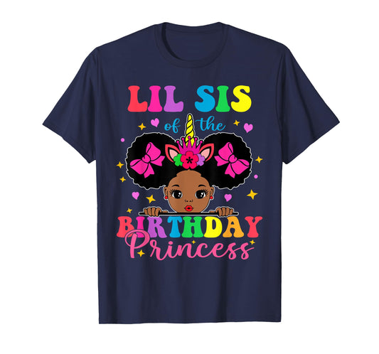 Lil Sister of The Birthday Girl Princess Afro Melanin T-Shirt