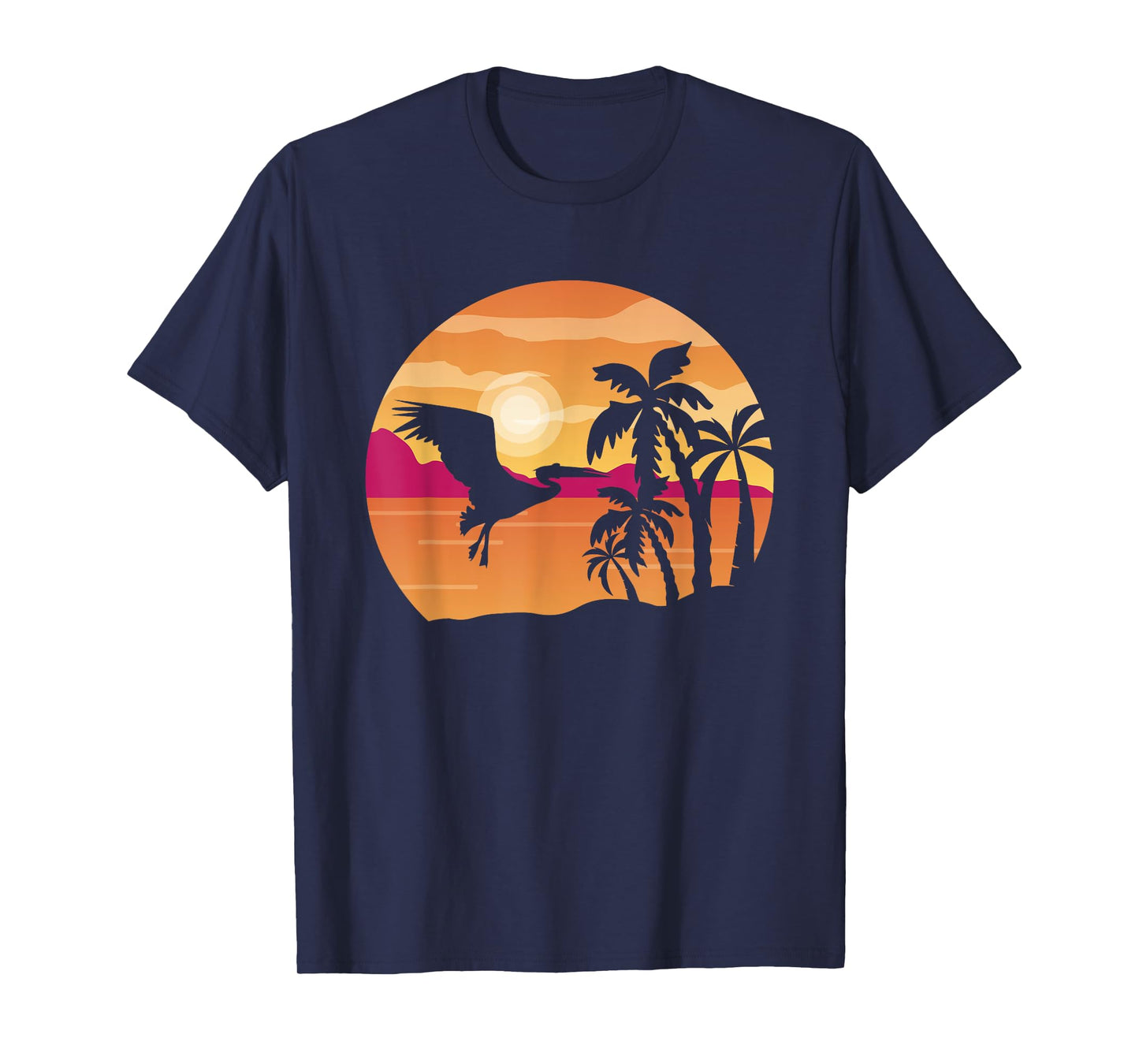 Pelican Bird Palm Tree Tropical Bird Animal Summer Sunrise T-Shirt