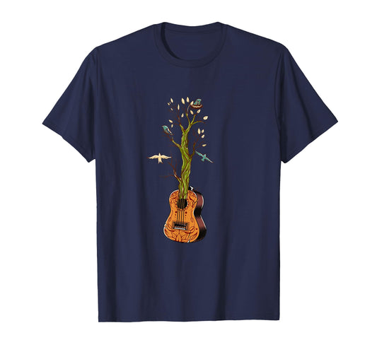 Flowers Birds Tree Nature Guitar T-Shirt