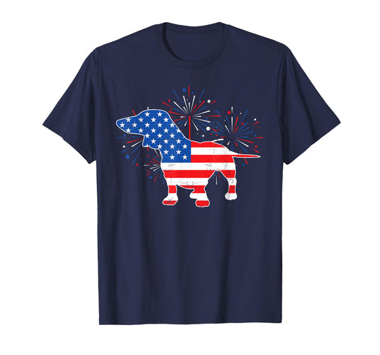 Patriotic American Flag Doxie Lover 4th of July Dachshund T-Shirt