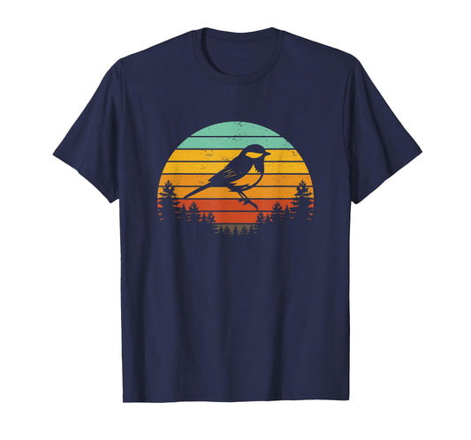 Chickadee Bird Silhouette Retro Vintage Art Design T-Shirt