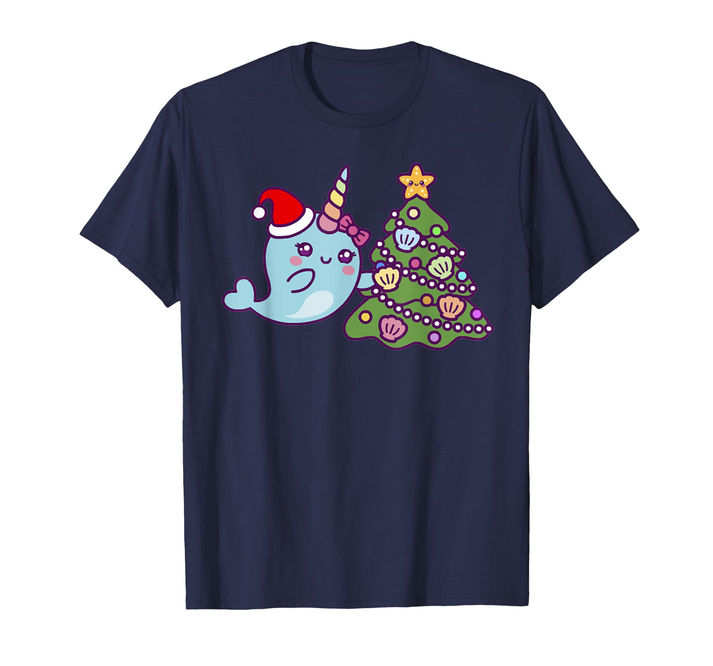 Merry Christmas Cute Unicorn Narwhal Christmas Santa Hat T-Shirt
