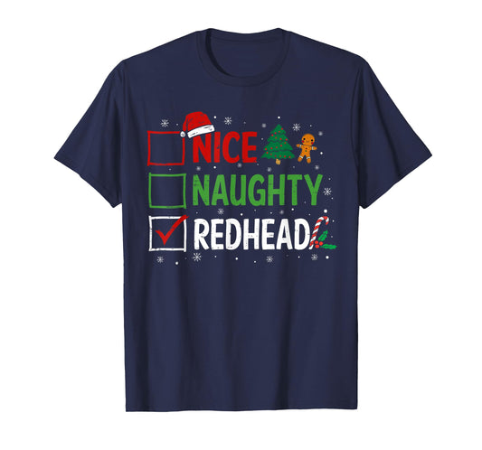 Naughty Nice Redhead Christmas Pajamas Santa Claus Xmas T-Shirt