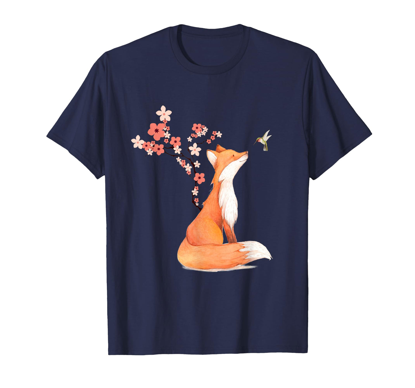 The Cute Fox And Hummingbird Cherry Blossom Flower Present T-Shirt