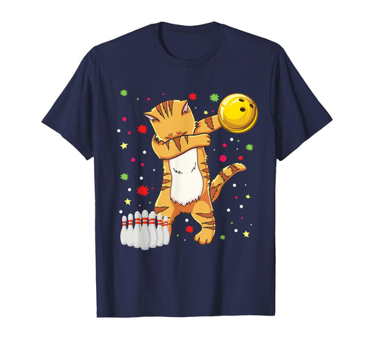 Dabbing Cat Bowling Shirts Funny Bowling Gift Cat Mom Girl T-Shirt