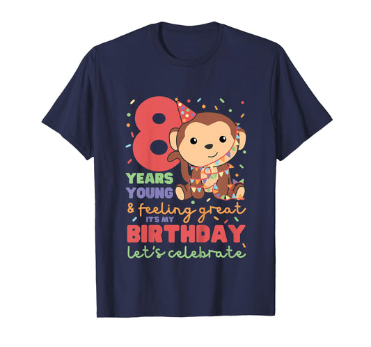 Monkey For The 8th Birthday For Children Eight Years Old T-Shirt