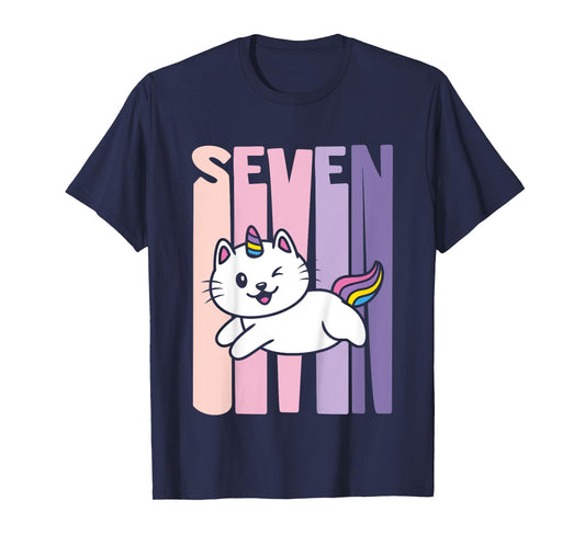 7 Year Old Cute Caticorn Cat Unicorn Birthday Girl B-day T-Shirt