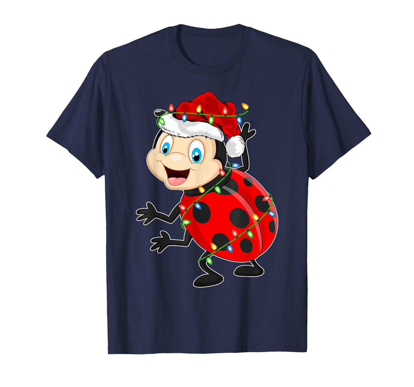 Xmas Lights Santa Hat Ladybug Christmas T-Shirt