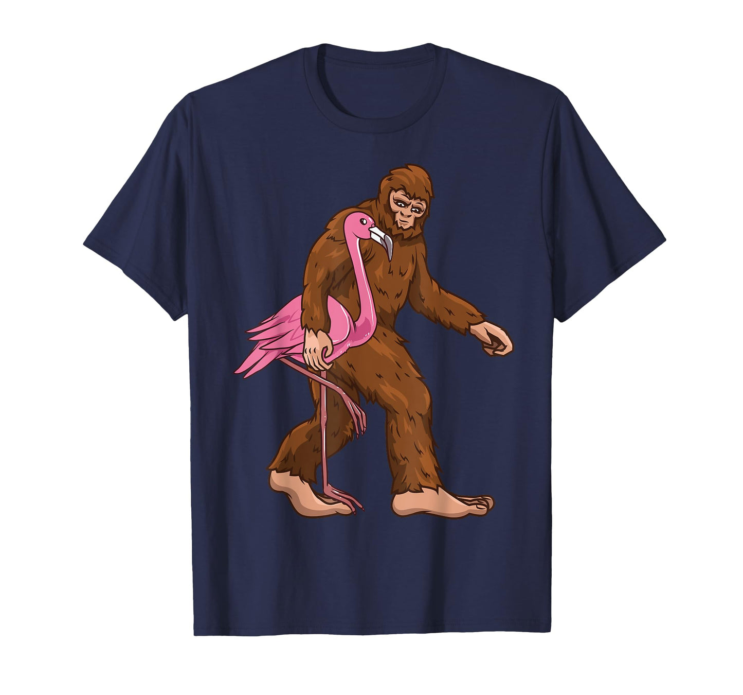 Bigfoot Flamingo Bird Sasquatch Men Women Funny Graphic Tee T-Shirt
