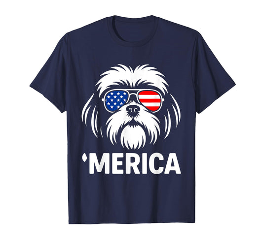 Shih Tzu Merica 4th of July Dog Patriotic Shih Tzu Mom Dad T-Shirt