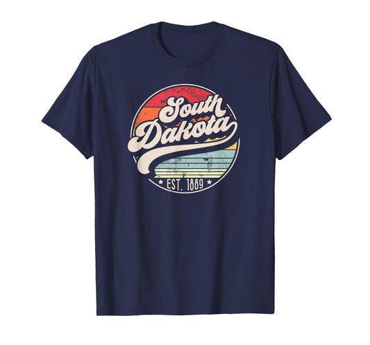 Retro South Dakota Home State SD Cool 70s Style Sunset T-Shirt