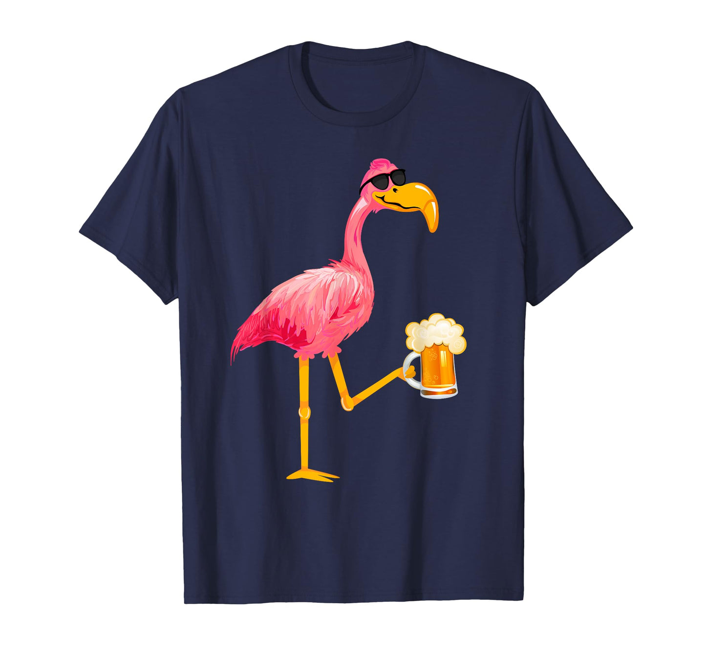 Funny Beer and Flamingo Lover - Flamingo Wearing Sunglass T-Shirt