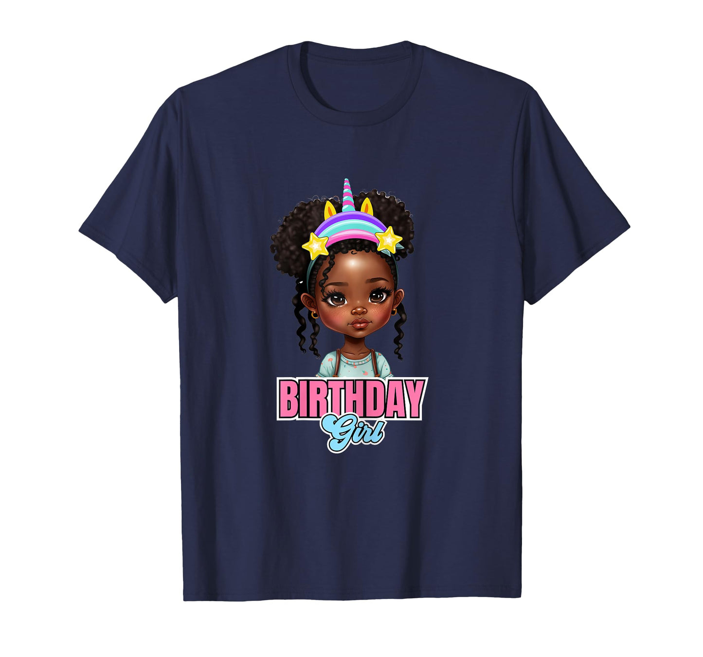 Kids Black Girl Birthday Melanin Kids Afro Puff Unicorn Girl T-Shirt