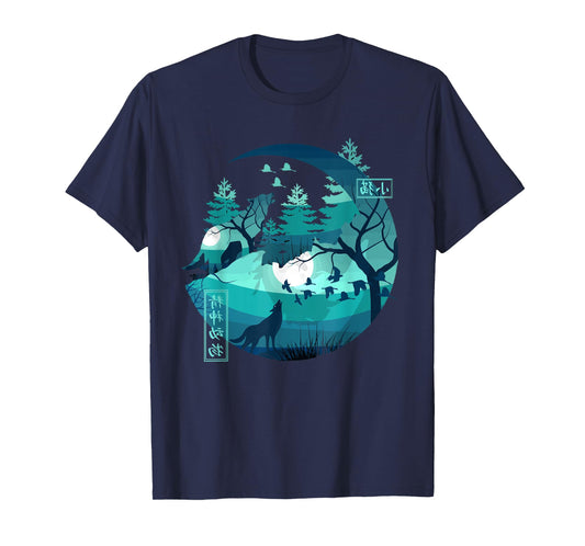 Fox moon Landscape Retro 80s Japan Anime japanese art T-Shirt