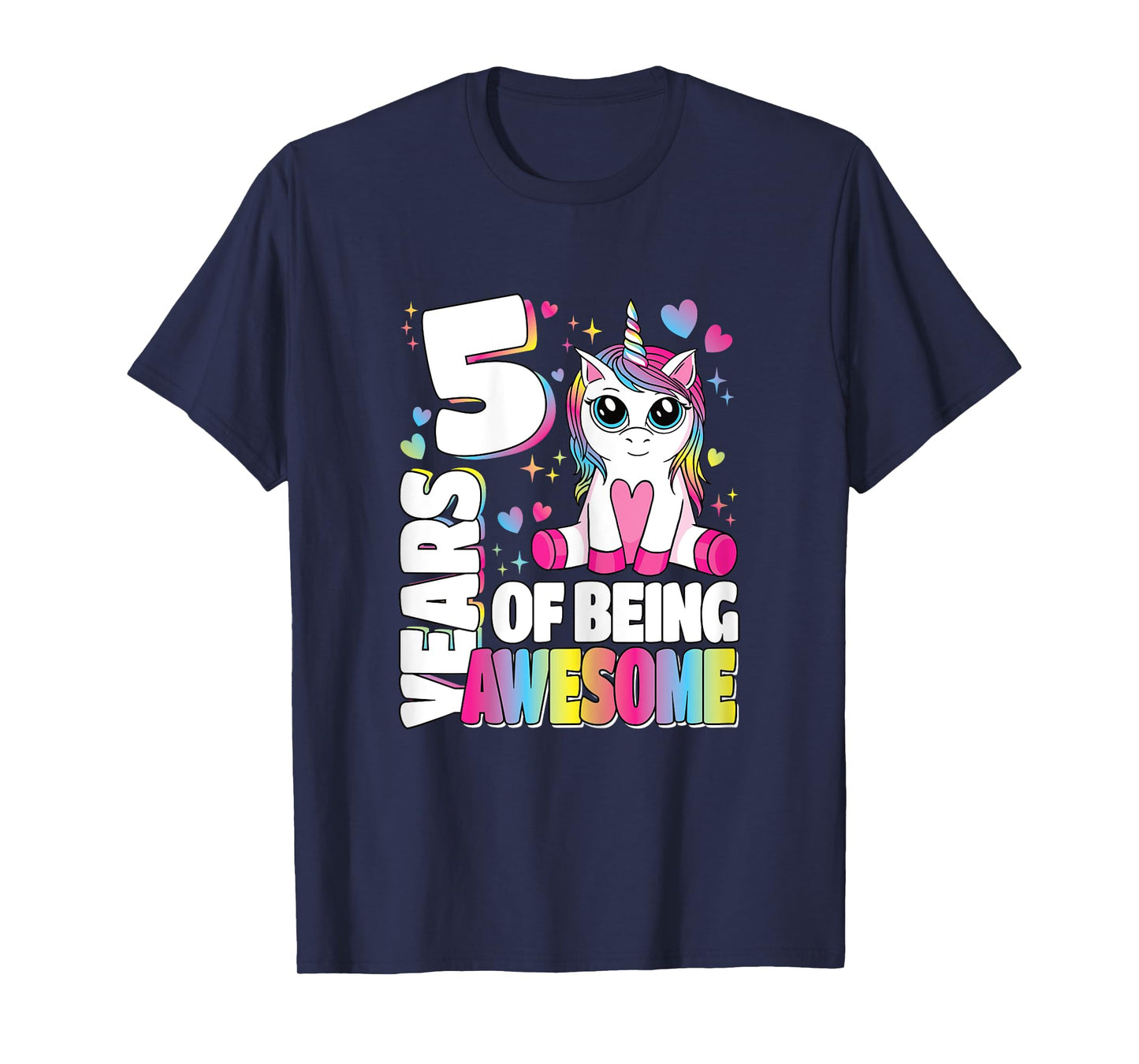 5 Years Of Being Awesome 5th Birthday Unicorn Girls Kids T-Shirt