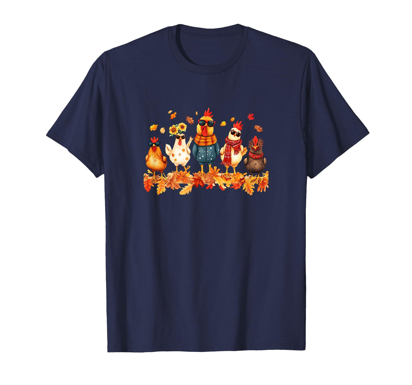 Fun and Trendy Chickens Fall Autumn Leaves T-Shirt