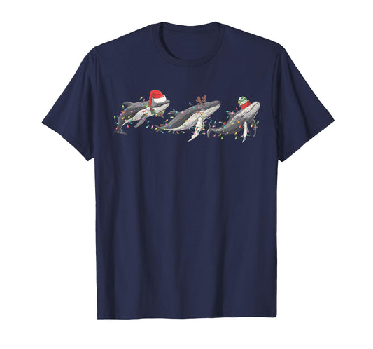 Whale Santa Hat Christmas Lights Reindeer Ocean Whales Lover T-Shirt