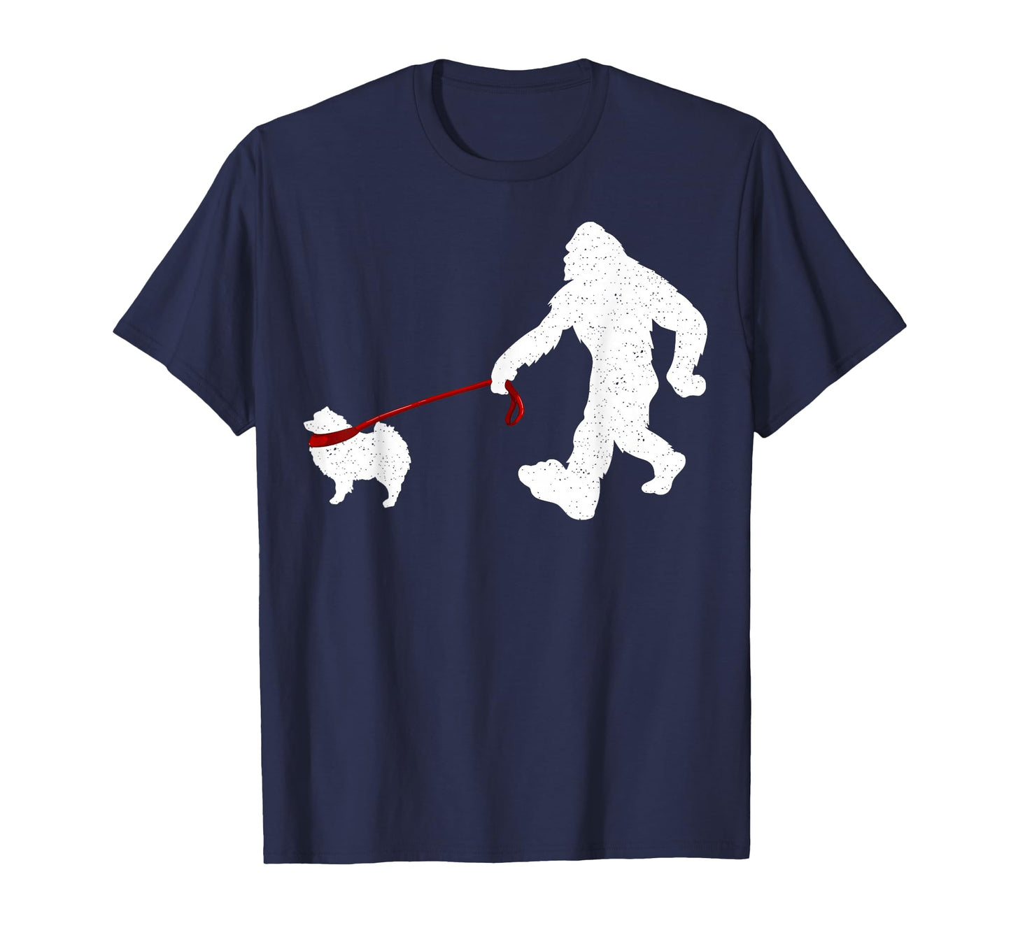 Funny Bigfoot Walking With Keeshond Dog Gifts T-Shirt