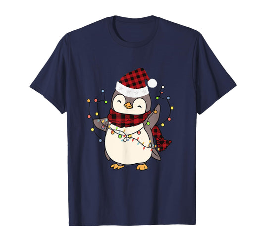 Penguin Santa Lights Christmas Pajamas Cute Penguins Xmas T-Shirt