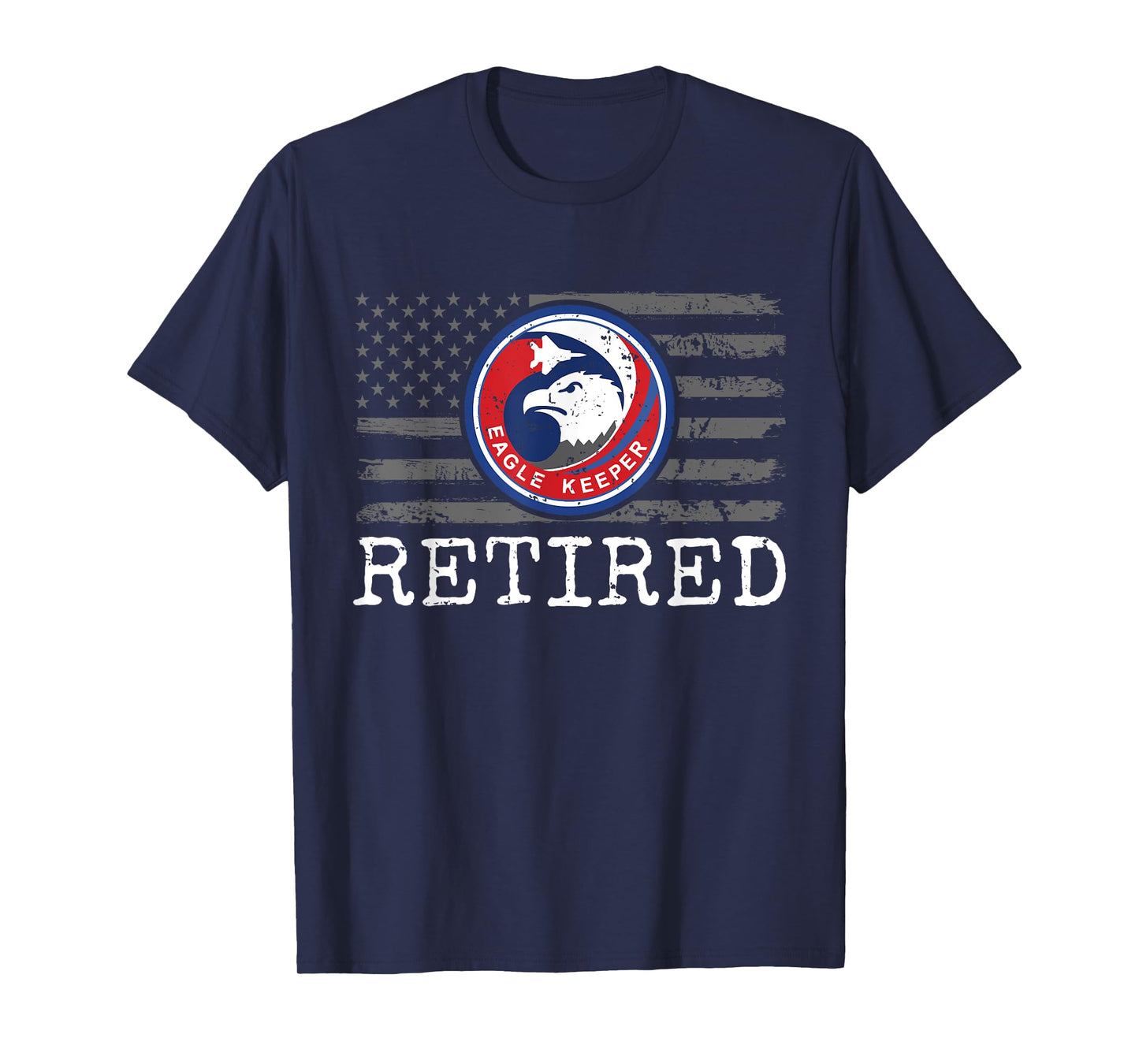 USAF F-15 Eagle Keeper Patch stamped Retired on US Flag T-Shirt