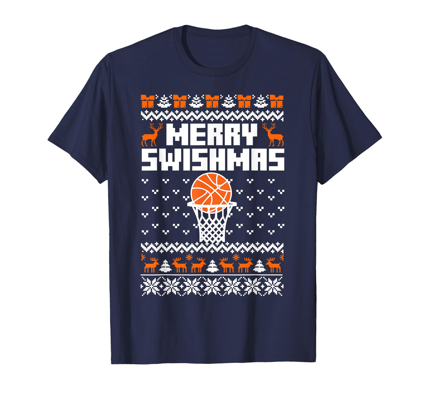 Merry Swishmas X-Mas Holiday Basketball Lover Ugly Christmas T-Shirt